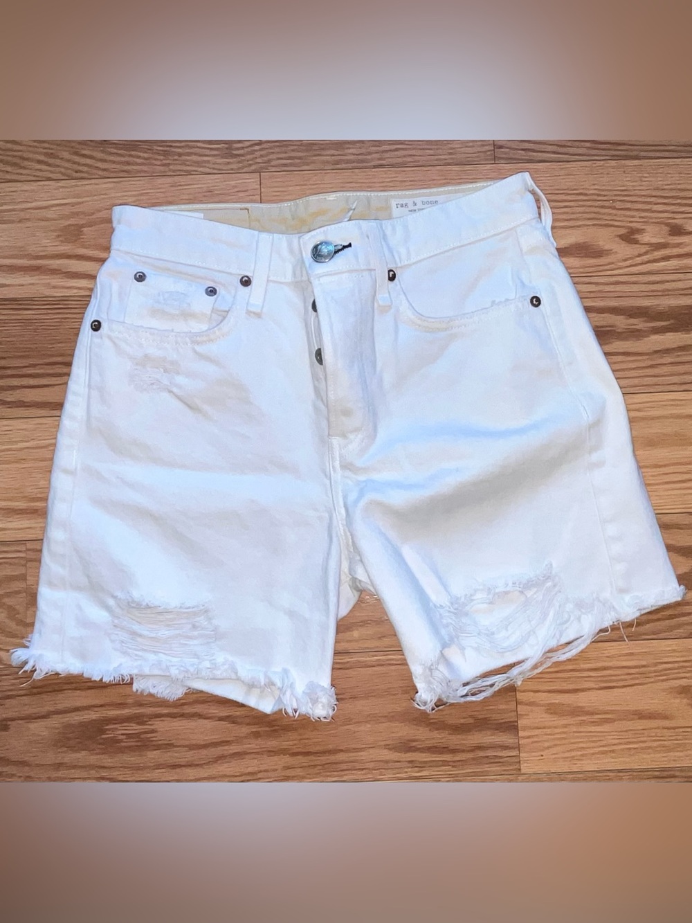 Rag & Bone Maya high rise Midi white denim cutoff shorts 100% organic cotton 26